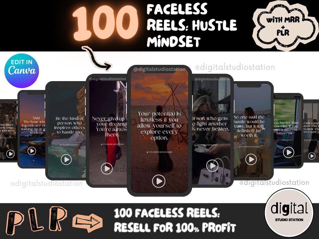 100 Faceless Reels Hustle Mindset, PLR MRR Video Bundle, Done for You ...