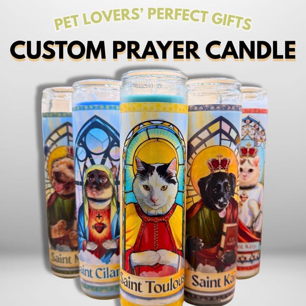 Aangepaste Pet Saint-gebedskaars | Gepersonaliseerd honden- en kattencadeau | Gepersonaliseerde fotokaars