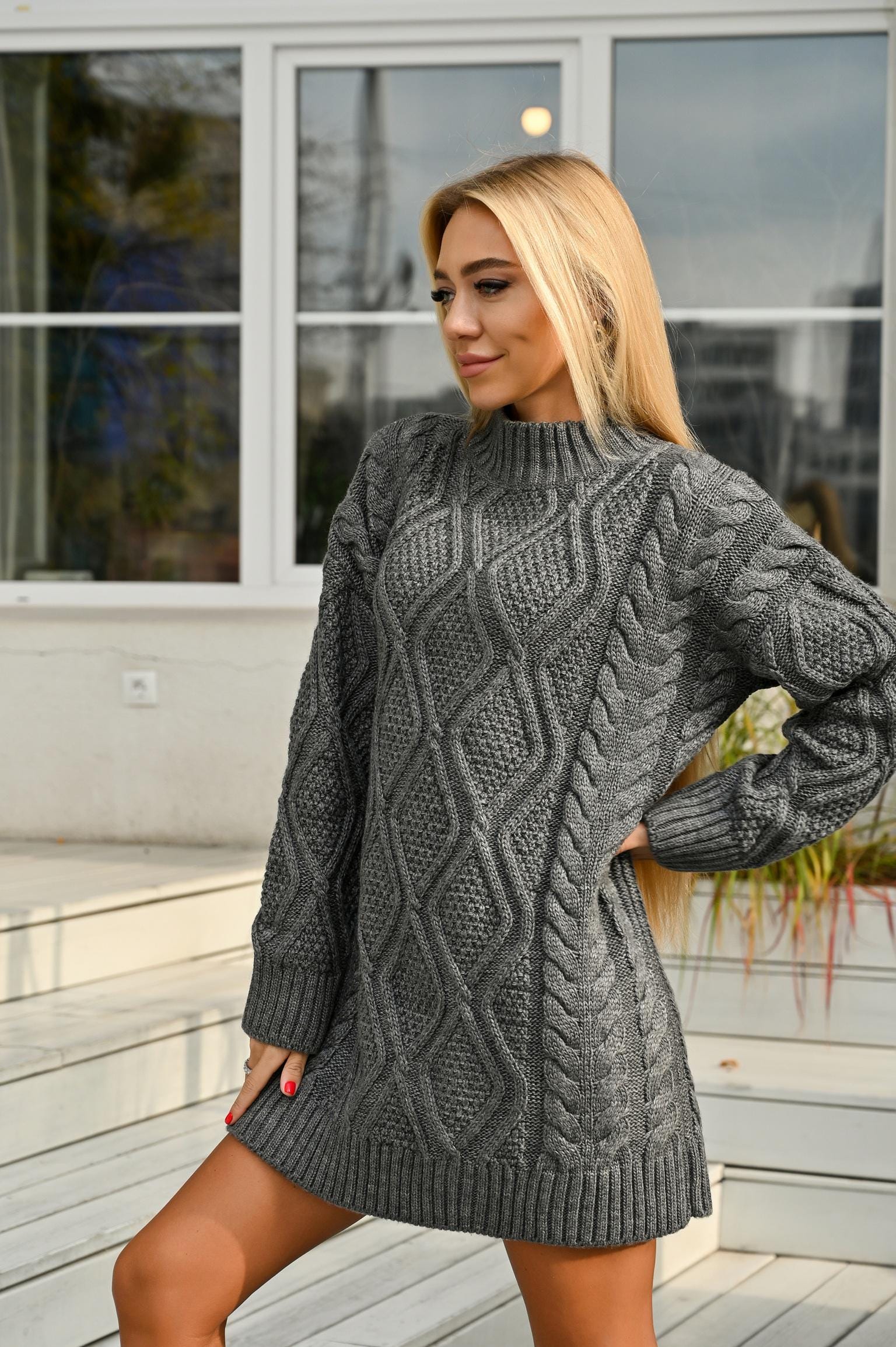 grey cable knit jumper dress Malibu Media Pastel Halter Dress XS/S – OMNIA main image 0