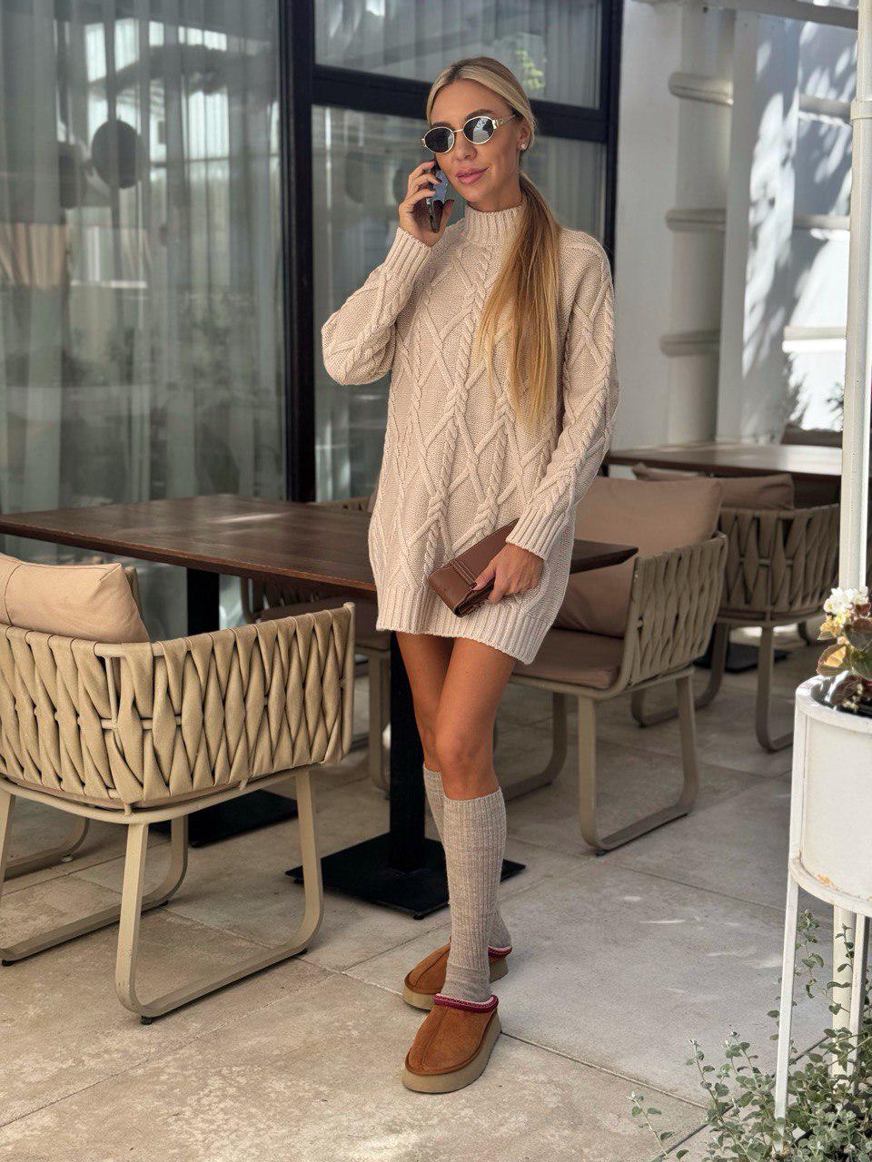 cream cable knit sweater dress Happy holly – Cable Knit Sweater Dress – + SIZES – White main image 1