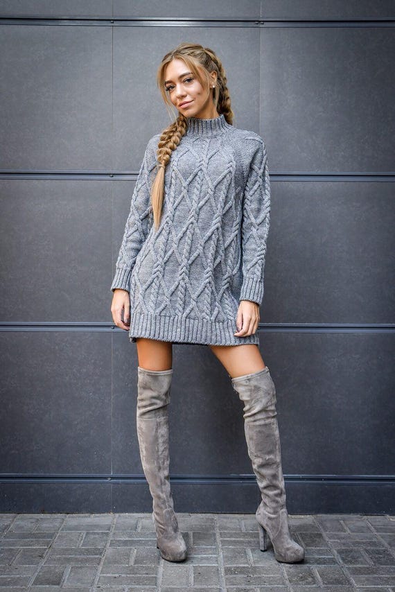 Cable Knit Sweater Dress, Wool Grey Mini Dress for Women, Loose Mock Neck Tunic, Oversized Winter Dress, Cozy Fall Outfit, Gift for Her - Etsy Cable Knit Sweater Dress, Wool Grey Mini Dress for Women, Loose Mock Neck Tunic, Oversized Winter Dress, Cozy Fall Outfit, Gift for Her - Etsy