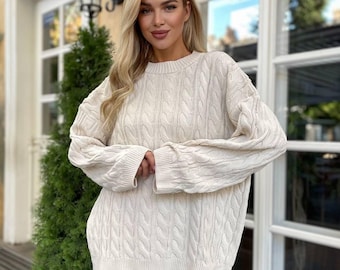 Cable Knit Set Women, Merino Wool Two Piece Outfit, Oversized Sweater Wide Leg Pants, Cozy Loungewear, Warm Winter Tracksuit, Matching Set