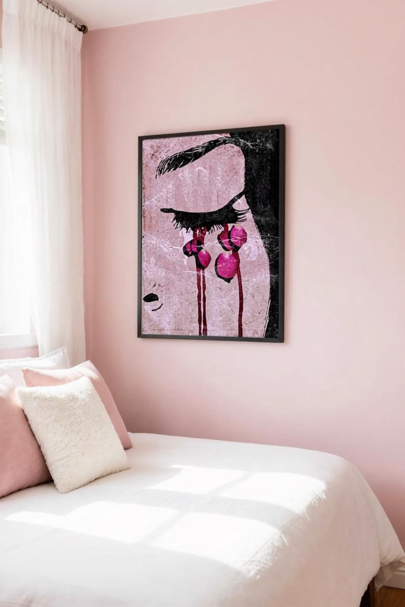 Pink Tear Art Print – Abstract Crying Eye Illustration - Emotional ...