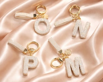 Porte-clés personnalisé avec initiales en strass | Bijou de sac Bling, accessoire de sac à main lettre clip doré