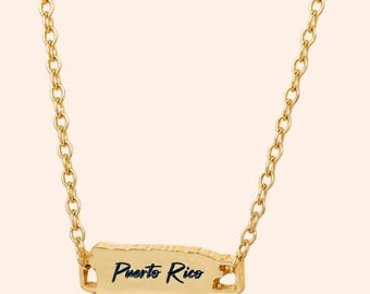 Gold Tone Puerto Rico Island Map Pendant Necklace, Minimalist Travel Style