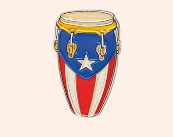 Puerto Rico Flag Congas Enamel Pin, Collectible PR Accessories, Backpack Jacket Lapel