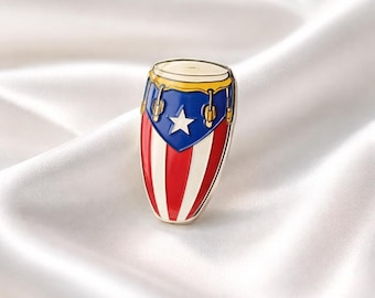 Broche de esmalte com a bandeira de Porto Rico e congas, acessório colecionável de RP, para mochila, jaqueta ou lapela.
