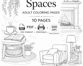 Cozy Home Coloring Pages | Relaxing Interiors, Stress Relief (PDF)