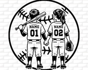 Brother And Sister Baseball Players Svg | Personalized Baseball Player Svg | Baseball Png | Tee Ball Png | Baseball Team | Digital Download