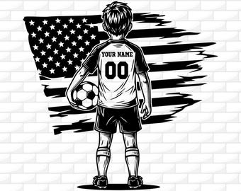 US Fußball Kind geschnitten Datei | Fußball Spiel Clipart | Personalisierter Name | Fußball Team Tshirt Design Png | Fußball Junge Schnittdatei | Cricut-Datei | Gravur