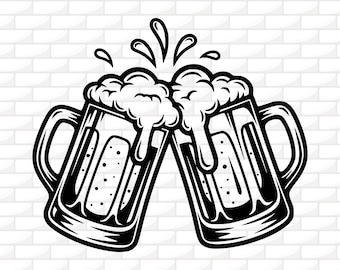 Toasting Beer Mugs SVG | Cheers Clipart | Oktoberfest | Beer Lover Tshirt Design | Cut File for Cricut | Engraving | Digital Download