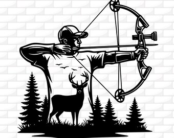 Bow Hunter Svg File  | Antler Shirt | Hunter Silhouette | Deer Hunting Clipart | Hunter Cricut File | Deer Hunting Cut File | Engraving File