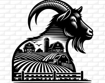 chèvre Silhouette ferme scène Svg | Vectorielle De Chèvre | Art mural chèvre | Chèvre Clipart | Fichier SVG pour Cricut | Gravure de chèvre | AI Dxf Png Jpg