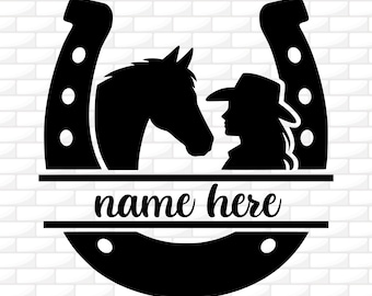 Horseshoe Name Sign Svg | Horse Split Name Monogram Svg | Horse Cowgirl Svg | Equestrian Svg | Cricut | Laser Cut | Silhouette | Png Dxf Ai