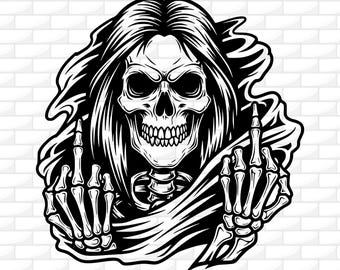 Grim Reaper Middle Finger SVG | Skull SVG | Middle finger skeleton SVG | Skull Clipart | Skull Silhouette | Files For Cricut | Png Dxf Ai