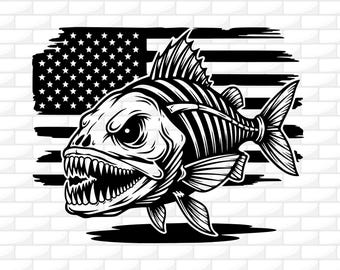 US Fish Svg | Fish Skeleton Svg | Fishbone Svg | Fishing Clipart | Cricut Cut file | Silhouette | Engraving | Dxf Png Ai | Digital Download