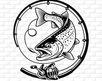 Trout With Fishing Hook SVG | Fishing Rod Clipart | Fisherman Gift | Angler Life | Tshirt Design | Cricut File  | Engraving | Digital File
