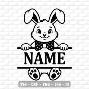 Bunny Split Name Svg | Boy Easter Shirt Design | Boy Monogram Png | Rabbit Cricut File | Engraving | Sublimation |  Digital Download