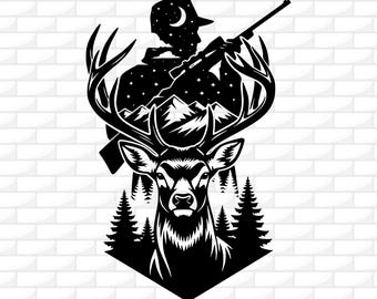 Deer Hunting Svg | Hunter Shirt Design | Buck Clipart | Silhouette | Cricut | Cut File | Engraving | Dxf Png Ai