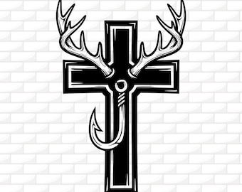 christian cross like fish hook vector Fisherman Memorial Cross SVG File,fish Hooks SVG -vector Art Commercial and  Personal Use- Cricut,silhouette,cameo,vinyl Decal,vinyl Cut