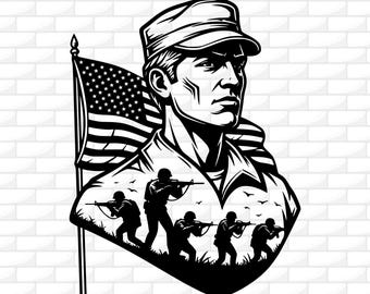 US Soldier Svg File | Veteran Soldier svg |  Army Svg |  Military Svg |  US flag Svg |  Engraving |  Soldier Cut File for Cricut