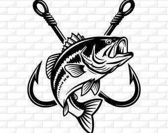 Bass Fishing Hooks SVG | Jumping Fish Clipart | Fisherman Gift | Angler Life | Dad Tshirt Design | Bass Cricut File | Silhouette | Engraving