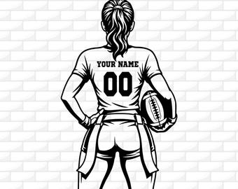 SVG de fútbol americano sin contacto / SVG con nombre personalizado / SVG de chica jugando al fútbol americano sin contacto / SVG de equipo de fútbol americano / Imágenes prediseñadas de jugador de fútbol americano / Archivo para Cricut / Grabado