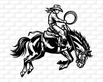 カウボーイSVG | ロデオSVG | ウエスタンカウボーイ乗馬馬SVG | 馬SVG | Cricut用ファイル | シルエット | 彫刻ファイル | クリップアート | PNG DXF Ai