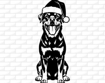 Rottweiler Christmas SVG  | Cute Dog with Santa Hat Svg | Rottweiler Shirt Design | SVG File for Cricut | Rottweiler Engraving Dxf Png Ai