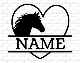 Horse Split Name Frame Svg | Horse Heart Svg | Horse Monogram Svg | Equestrian Svg | Cricut Cut File | Engraving | Silhouette | Png Dxf Ai
