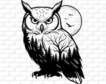 Sowa SVG | Dzika Scena SVG | Clipart Sowy | Sylwetka Sowy SVG | Koszulka Outdoor SVG | Przygoda SVG | Plik Cricut | Plik do grawerowania | Png Dxf Ai