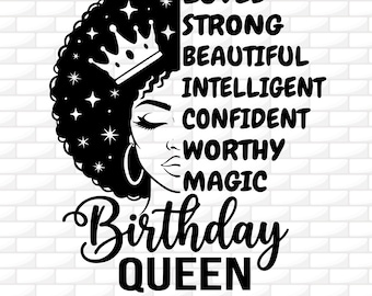 Birthday Queen Svg | Afro Woman Png | Afro Queen Clipart | Black Queen Birthday Tshirt Design | Cricut File | Silhouette | Digital Download