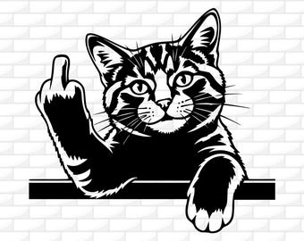 Funny Cat Svg | Peeking Cat Svg | Middle Finger Cat | Peeking Pet Face | Cat Svg for Cricut | Engraving File | Silhouette | Png Dxf Jpg Ai