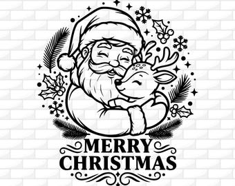 Père Noël Svg | Père Noël et renne Svg | Silhouette du Père Noël | Clipart Noël | Fichier Cricut Père Noël | Fichier de découpe Père Noël | Fichier de gravure | Dxf PNG et IA