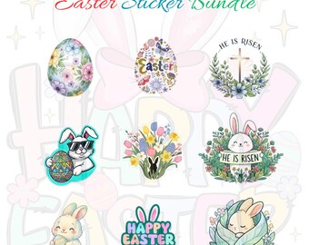 Easter Sticker Bundle 50+ PNG, Christian Easter PNG, He Is Risen Design, Faith Stickers, Easter Bunny PNG, Printable Sticker Pack