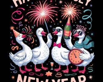 New Year 2026 Goosey Png, Retro Festive Design (Sublimation)