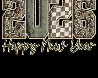 Retro Camo 2026 Old Camouflage Checkered Camo Happy New Year PNG