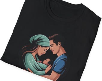 New Parents T-Shirt | Mom Dad Announcement Tee, Softstyle Cotton