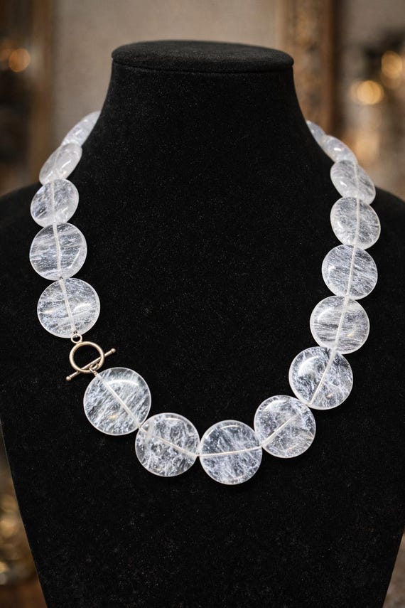 Clear Quartz Statement Necklace with Large 30mm I… - image 2