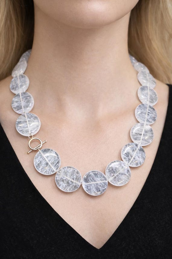 Clear Quartz Statement Necklace with Large 30mm I… - image 1