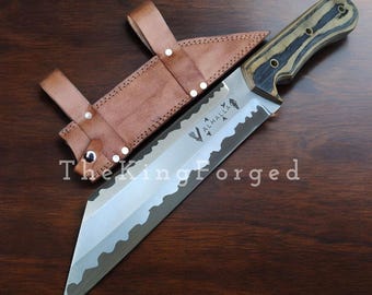 Handmade Viking Seax Knife - Custom Carbon Steel Broken Back Seax - Nordic Style Hunting Knife with Leather Sheath - Traditional Norse Gift