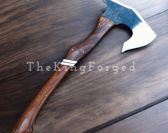 Handmade Tomahawk for Camping & Bushcraft - Forged Steel Survival Hatchet - Heavy Duty Wood Splitting Tool - Outdoor Hiking Axe