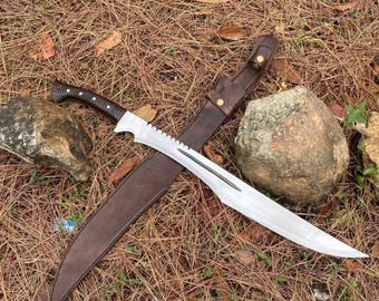 Hand Forged Carbon Steel Machete Knife - Custom Hunting Knife Cleaver - Sword Full Tang Survival Bowie Knife with Sheath - Anniversary Gift