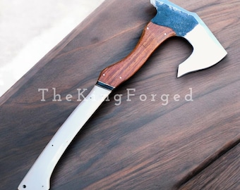 Hand Forged Tomahawk Axe - Personalized Groomsmen Gift - Custom Carbon Steel Hatchet - Bushcraft Camping Tool - Viking Style Wood Axe