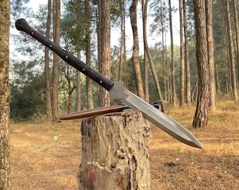 Custom Handmade High Carbon Steel Spear - Hunting Knife with Sheath Machete for Camping Outdoor Activities Christmas Gift for him