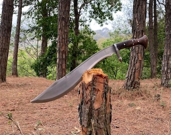 Handmade Nepali Bowie Machete Knife - Hand Forged Carbon Steel Hunting Knife - Custom Full Tang Bushcraft Blade - Gift for Him with Sheath