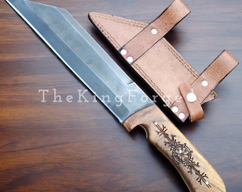 Handmade Viking Seax Knife - Custom Carbon Steel Engraved Seax - Nordic Style Hunting Knife with Leather Sheath - Traditional Norse Gift EDC