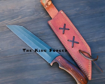 Handmade Viking Seax Knife - Custom Carbon Steel Broken Back Seax - Nordic Style Hunting Knife with Leather Sheath - Traditional Norse Gift