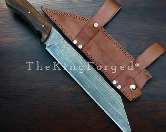 Handmade Viking Seax Knife - Custom Carbon Steel Broken Back Seax - Nordic Style Hunting Knife with Leather Sheath - Traditional Norse Gift