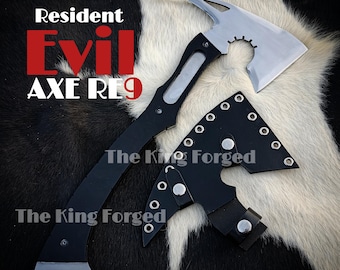 Resident Evil Leon Kennedy Inspired Tomahawk - RE9 Requiem Hatchet - Full Tang Cosplay Axe with Leather Sheath - Video Game Gift for Him